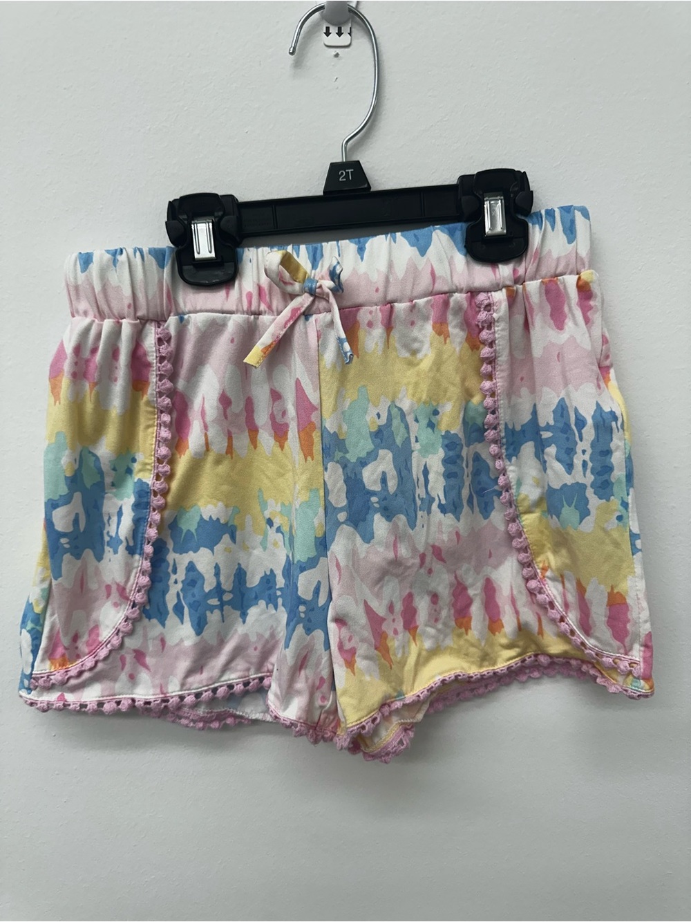 Girls' Pastel Tie-Dye Shorts with Pom Trim